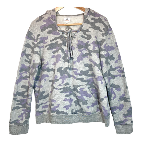 Sundry Camo Hoodie Size L (3 Sundry) Gray with Lace Up Neckline - Picture 2 of 9
